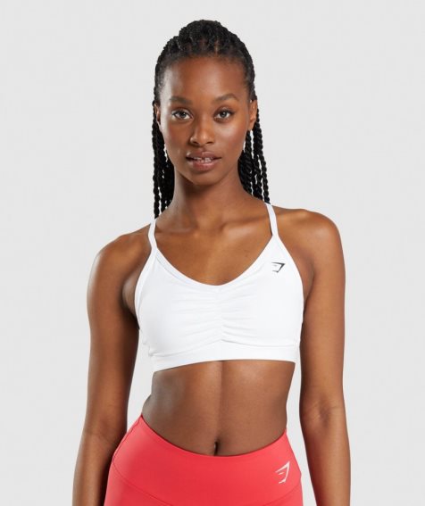 Women's Gymshark Ruched Sports Bra White | NZ 3IUGWF